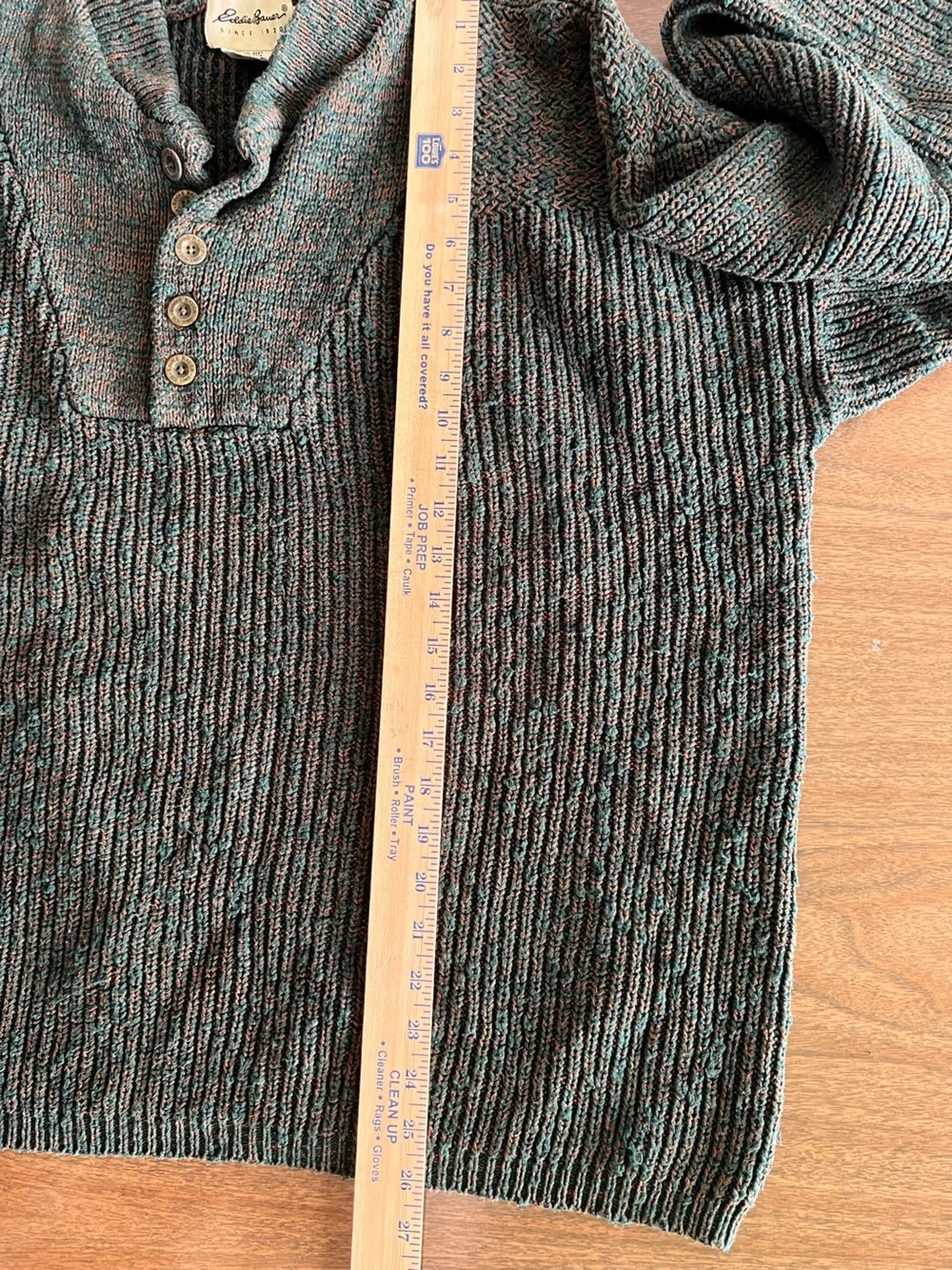 Vintage Eddie Bauer Mens XLT Henley Sweater Green Brown Marled Cotton Fisherman